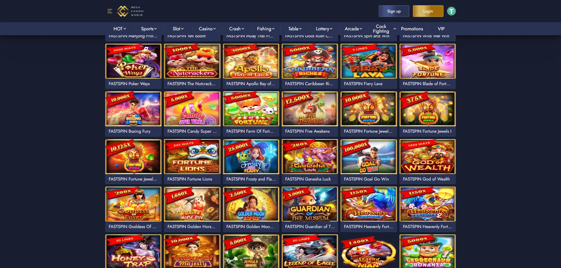 MCW Mega Casino World slot games library 2500 titles