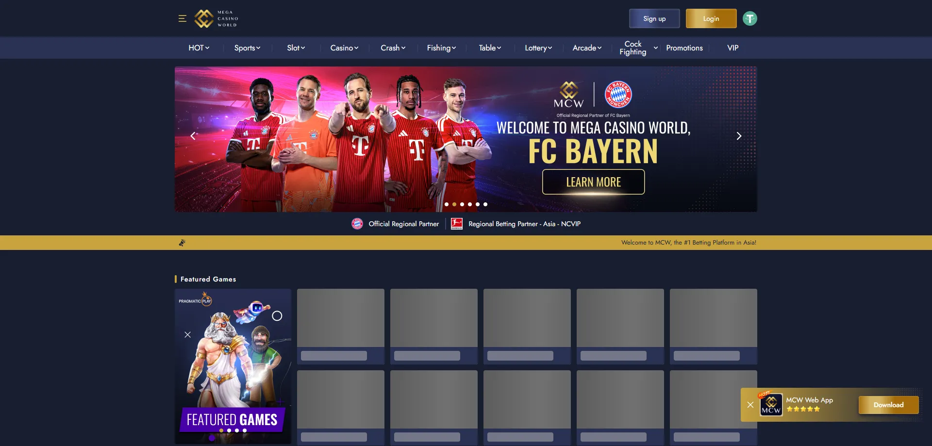 Mcw Mega casino homepage — login and access to all casino features