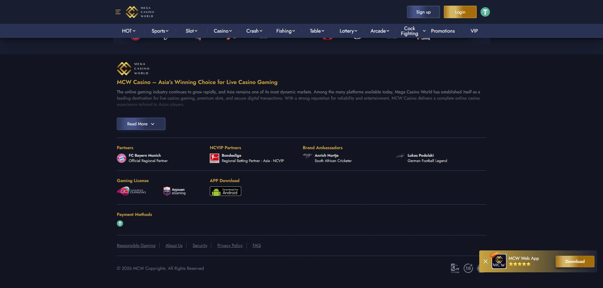 MCW Casino Bangladesh deposit and withdrawal methods bKash Nagad